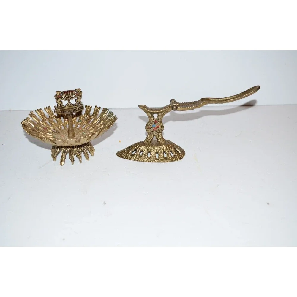 Vtg Brutalst Nuts Table Server bowl nutcracker Jerusalem Israel Lions‎ of Judah